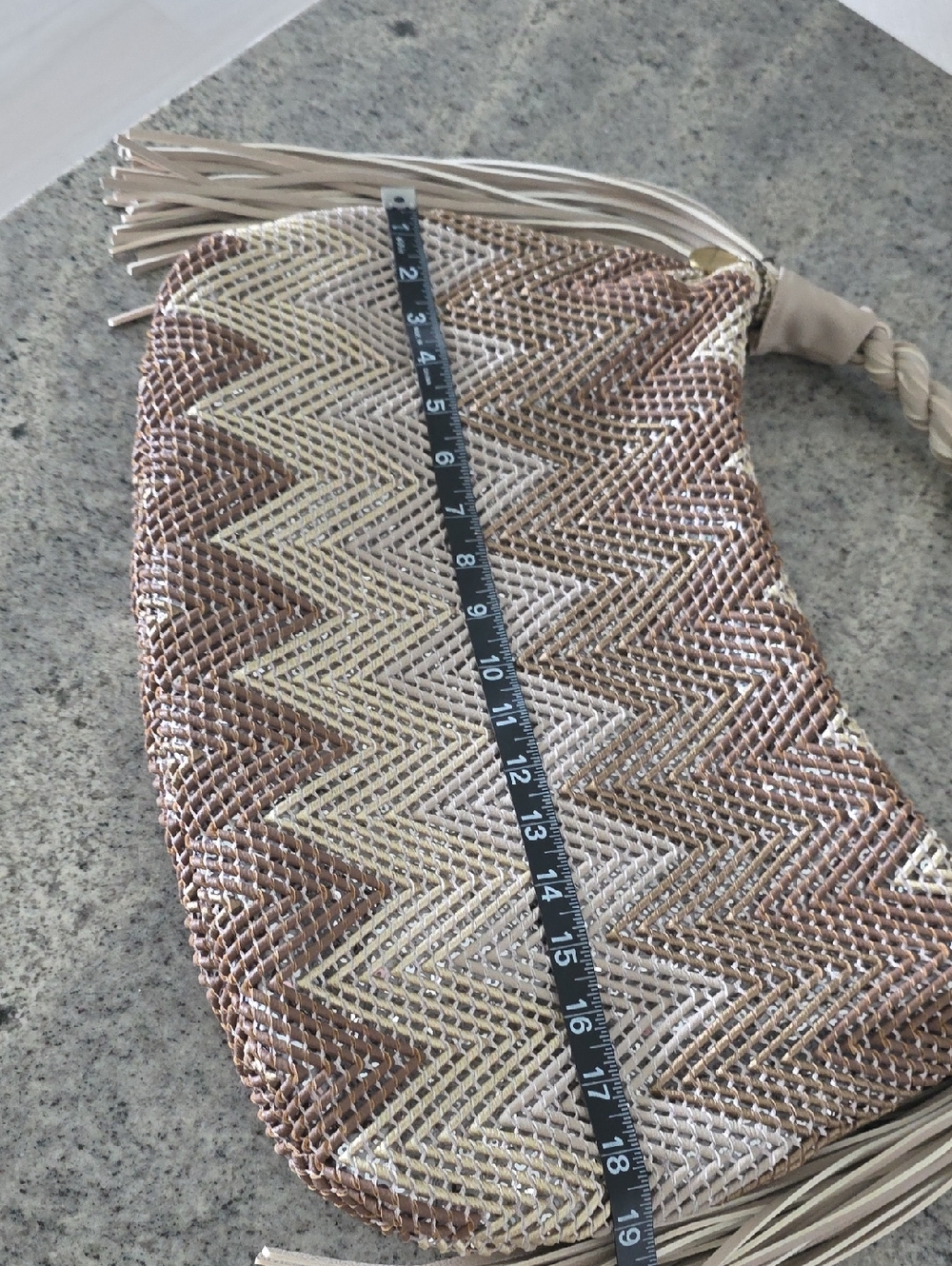 Big Buddha Tan/Brown/Cream Braided Cheveron Pattern Fringe Hobo Bag - Picture 8 of 9
